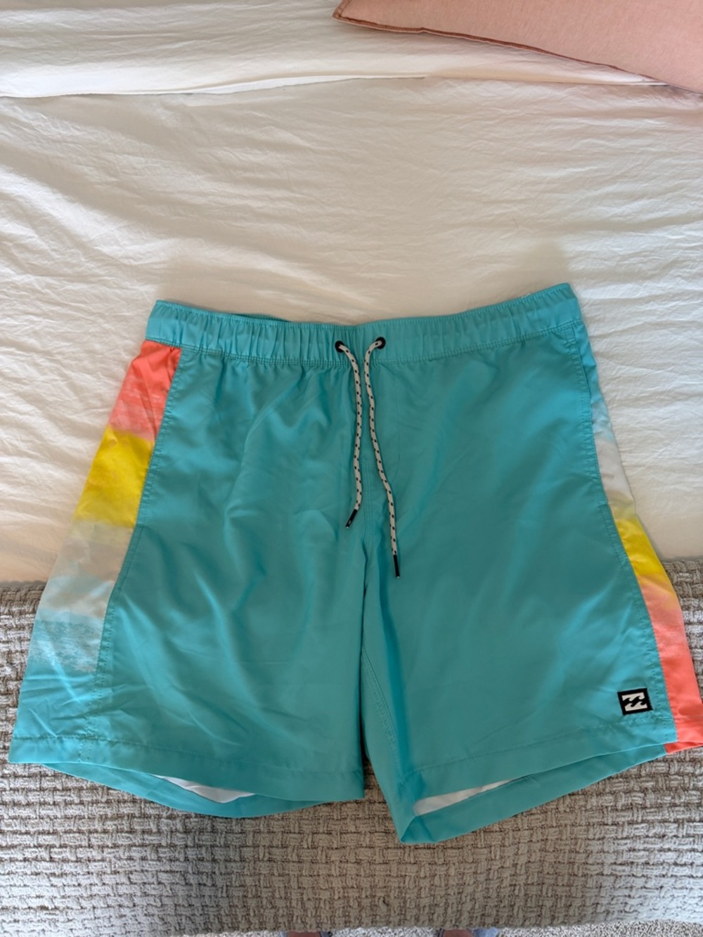 Billabong Turquoise Swim Trunks with Multicolor Side Panels